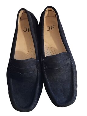 JF black faux suede driving shoes - 7.      A46